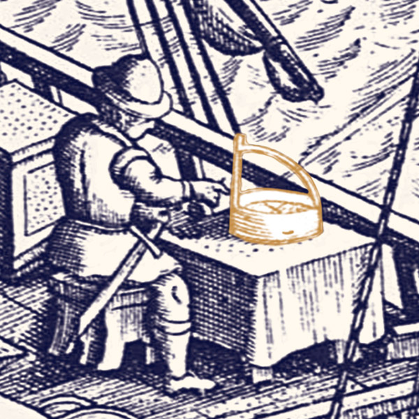 Sixteenth-century illustration of a magnetic compass used aboard a ship